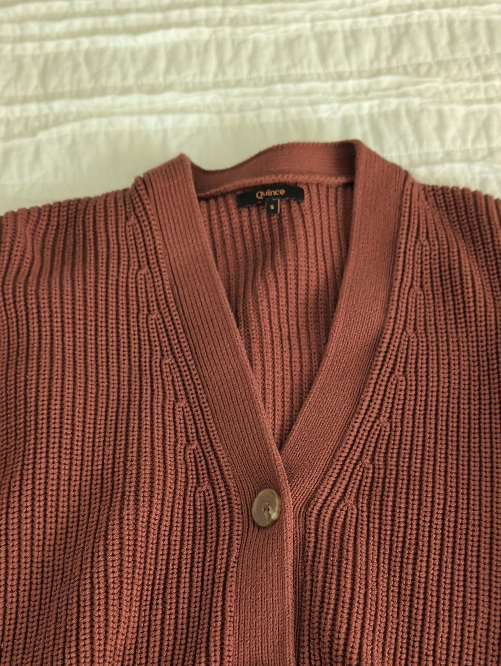 Quince Cotton Cashmere Fitted Ribbed Cardigan Brown Small